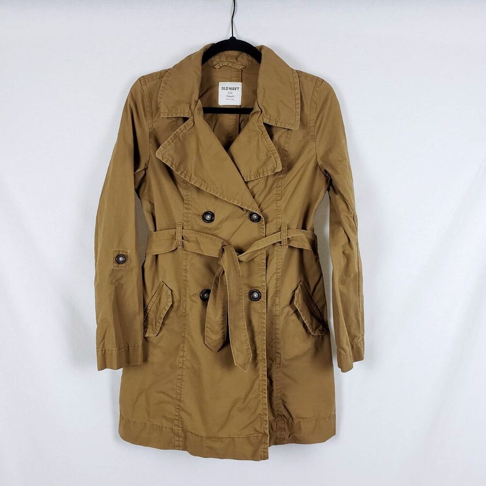 Old Navy Trench Coat Womens S Utility Camel Brown Parisian Clean Girl Minimalist